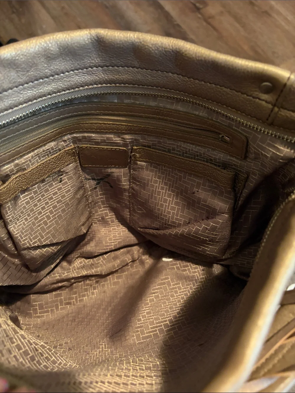 Cole Haan Metallic Bronze Pebble Leather Hobo Shoulder Bag Tassel VGUC